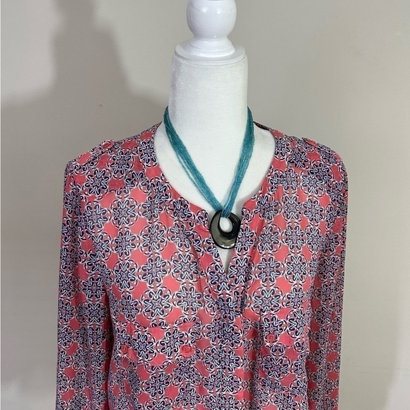 Collective Concepts sz L P top, shirt blouse mini print lightweight long sleeve - Picture 2 of 13